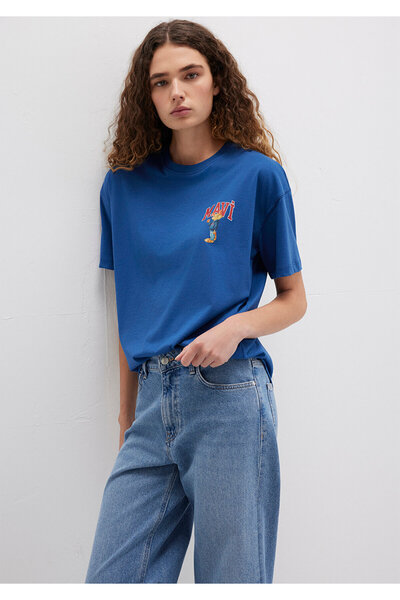 Mavi Marineblaues T-Shirt mit Katzen-Logo-Aufdruck, lockere Passform / lockere, entspannte Passform 1613283 -82625