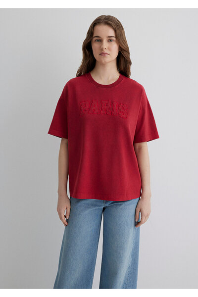 Mavi Rotes T-Shirt mit Paris-Print, Übergröße / Weite Passform 1613218-70464