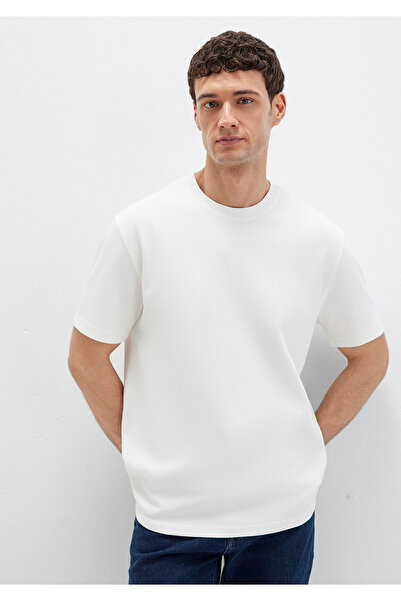 Mavi Schwarzes Ecru Basic-T-Shirt mit lockerer Passform / lockerer, bequemer Schnitt 0612731-70057