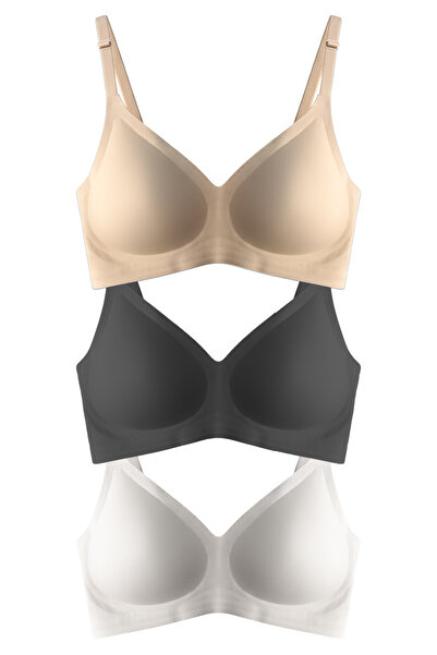 Cottonhill Laser Cut Seamless Bra Removable Pad Ghost Bra with Underwire Adjustable Strap - Pack of 3