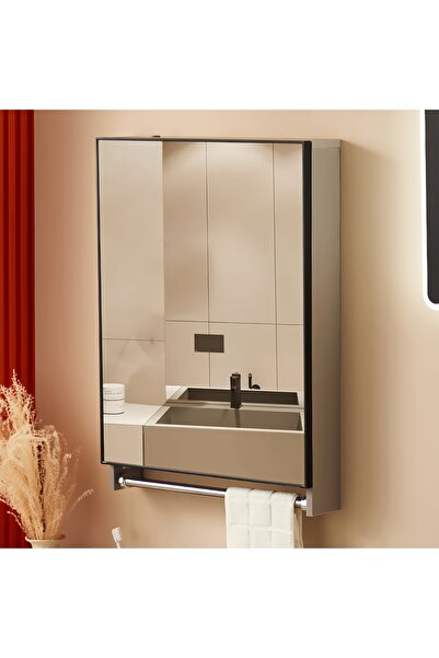 sharpdo خزانة مرآة مثبتة على الحائط 50×70×10 سم - مرآة حمام مقاومة للماء مع رف مناشف وتخزين