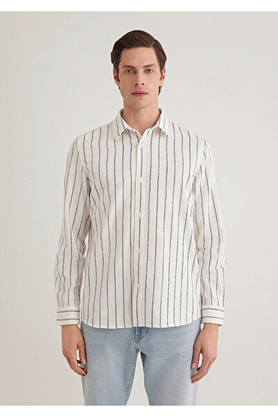 Mavi Πουκάμισο με ρίγες από λινάρι κανονική εφαρμογή 0211380 -87737