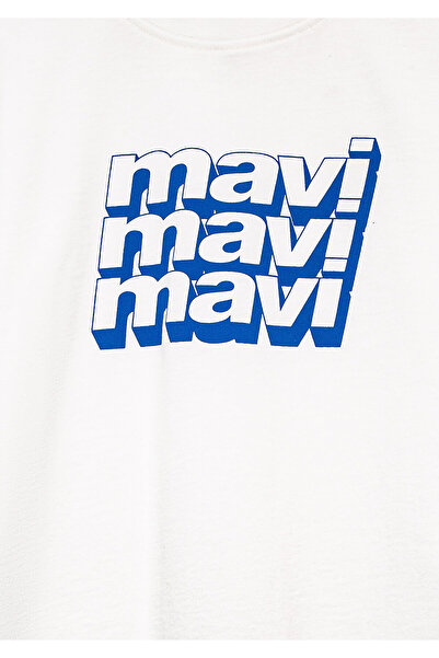 Mavi Logo Printed Ecru T-Shirt Loose Fit / Loose Relaxed Cut 6610284 -70057