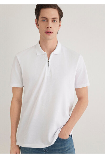 Mavi Semi-Zip White Polo T-Shirt Regular Fit 0612525 -620