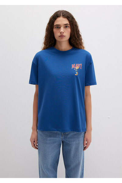 Mavi Marineblaues T-Shirt mit Katzen-Logo-Aufdruck, lockere Passform / lockere, entspannte Passform 1613283 -82625