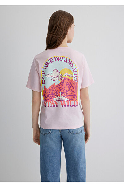 Mavi Astrologie-bedrucktes rosa T-Shirt, reguläre Passform, normaler Schnitt 1613169-70989