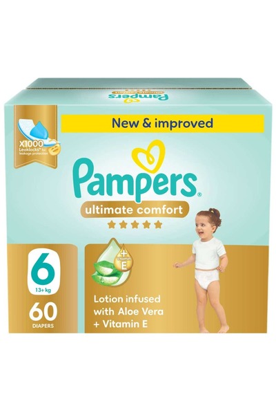 Pampers Baby Diapers | Ultimate Comfort Taped | Size 6 | 13+ kg | Aloe+Vit E ...