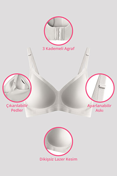 Cottonhill Cream Laser Cut Seamless Bra with Removable Pad Ghost Bra with Agraft Adjustable Strap