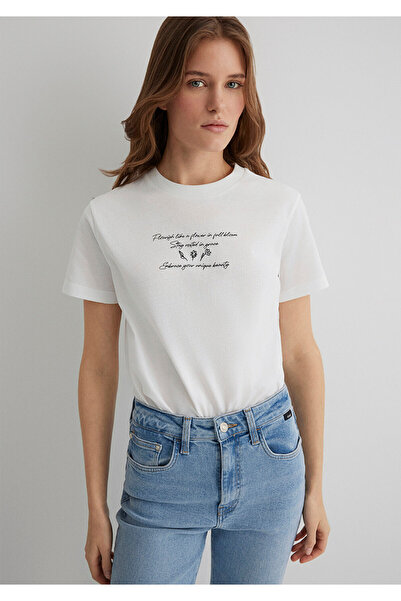 Mavi Bedrucktes Ecru-T-Shirt mit normaler Passform 1613133 -70057