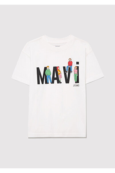 Mavi Printed Ecru T-Shirt Loose Fit / Loose Relaxed Cut 6610280 -70057