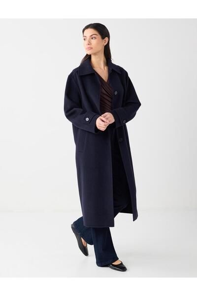 Jimmy Key Navy Blue Shirt Collar Wool Blend Relaxed Fit Woven Coat