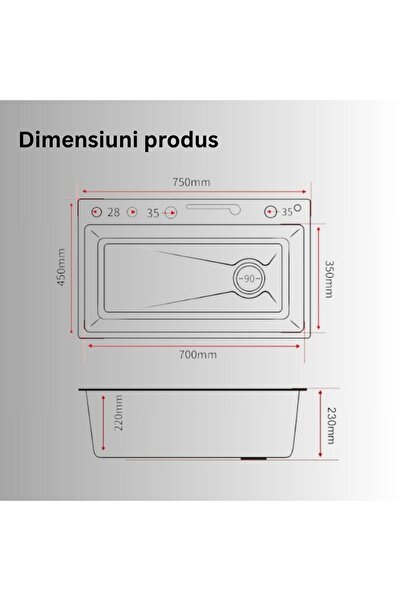 OEM Multifunctional LED Kitchen Sink, Gold Stainless Steel 75×46×22 cm – Cascada & Accessories