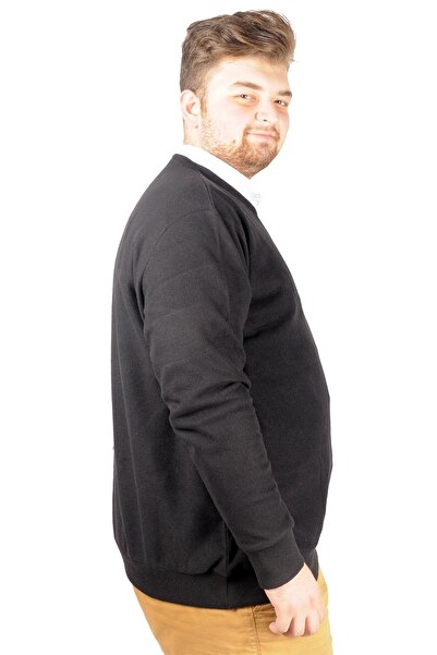 ModeXL Mode Xl Чоловічий світшот Recycle Selanik V-подібний виріз B21542 Чорний