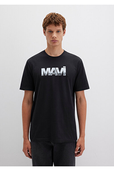 Mavi Czarny T-shirt z nadrukiem z logo, regularny krój / normalny krój 0610948-900
