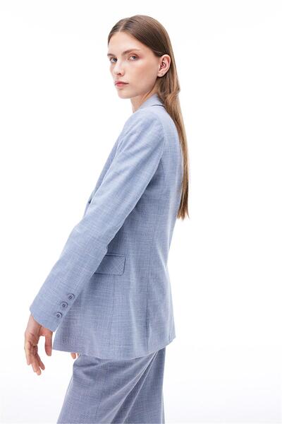 Perspective Arges Indigo Slim Fit Plaid Patterned Standard Length Fitted Sleeve Jacket