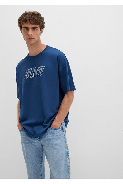 Mavi Bedrucktes marineblaues T-Shirt in Übergröße / Weit geschnitten 0611827 -89287