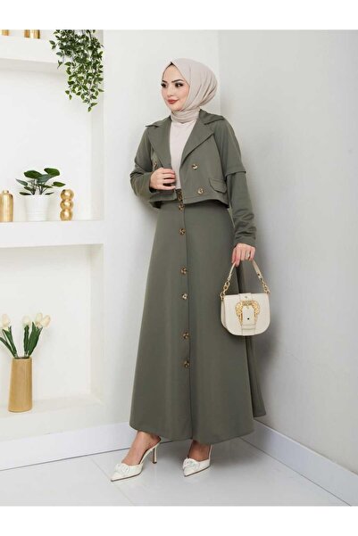 ESLEMNUR Biker Jacket Skirt Suit Button Detail