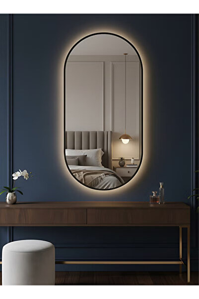 Taimi مرآة حائط 80×60 سم - تصميم أنيق مع 3 مستويات إضاءة خلفية وإطار أسود - ل...