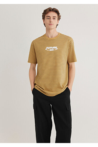 Mavi Printed Striped Mustard T-Shirt Loose Fit / Loose Relaxed Cut 0612495 -70205