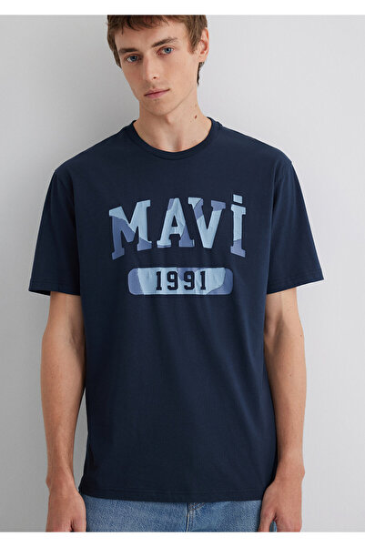 Mavi 1991 bedrucktes marineblaues T-Shirt mit lockerer Passform / lockere, entspannte Passform 0612573 -70490