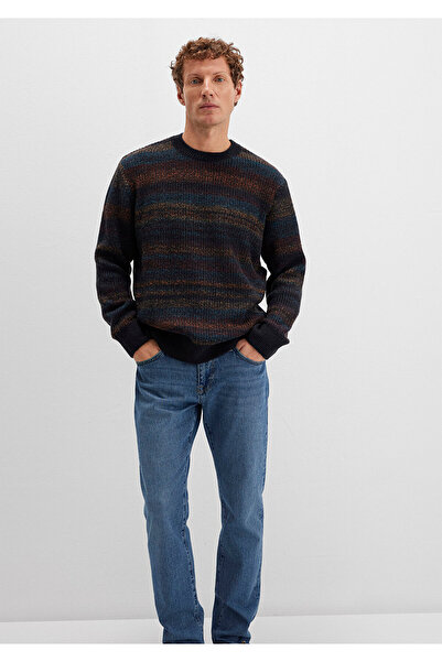 Mavi Pulover cu dungi albastru bleumarin din amestec de lână, cu ajustare normală - 0710201 -70744