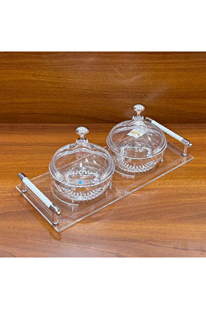 ALQANNAS Premium 2-Compartment Acrylic Date & Nut Serving Tray Set