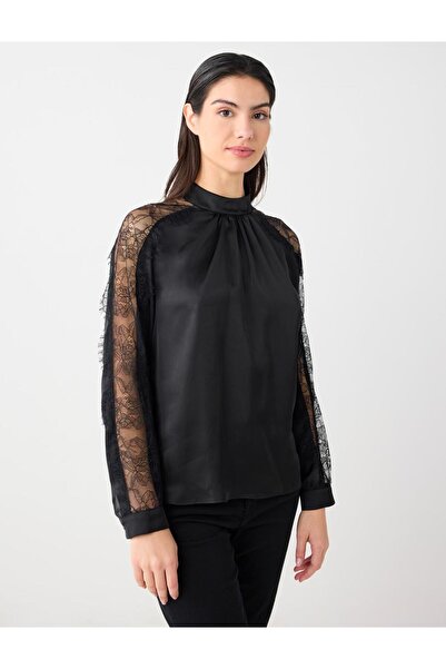 Jimmy Key Black Straight Cut Mock Neck Woven Shirt