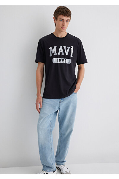 Mavi 1991 Bedrucktes schwarzes T-Shirt mit lockerer Passform / lockerer, entspannter Passform 0612573 -900