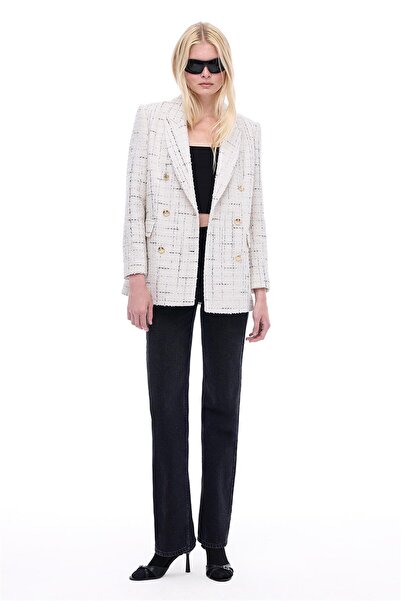 Perspective Ecru Colored Fancy Regular Fit Women's Jacket - Fitted Sleeve and Collar Detail