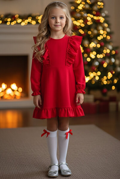 Parla Kids Girl Dress - Catherine Red Bow Long Sleeve Linen 23 April 29 October Show