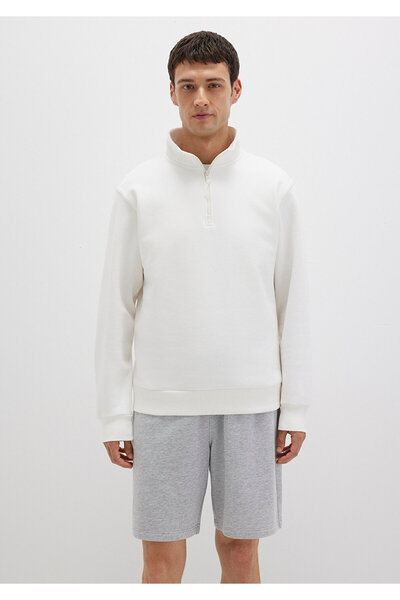Mavi White Basic Sweatshirt - Semi Zipper, 0S10278-70057