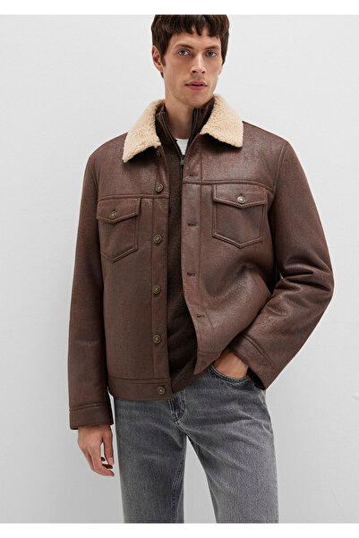 Mavi Braune Kunstlederjacke mit Kunstfell-Details, normale Passform/normale Passform 0110460 -71603