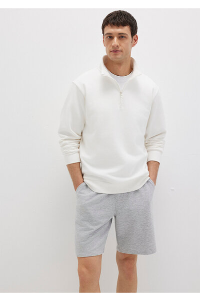 Mavi White Basic Sweatshirt - Semi Zipper, 0S10278-70057