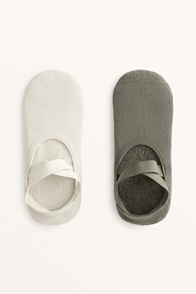 Oysho 2 pairs of padded cotton blend yoga and Pilates socks with crossover straps
