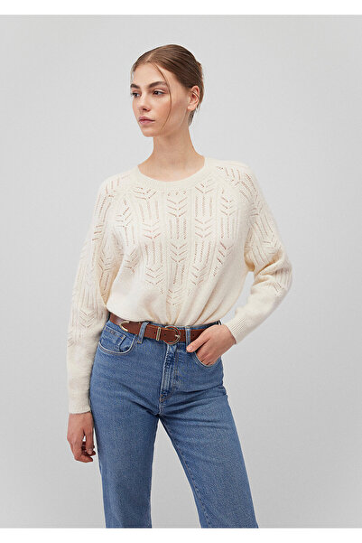 Mavi Pulover cu guler rotund perforat ecru - Croială lejeră 1710490 -70057