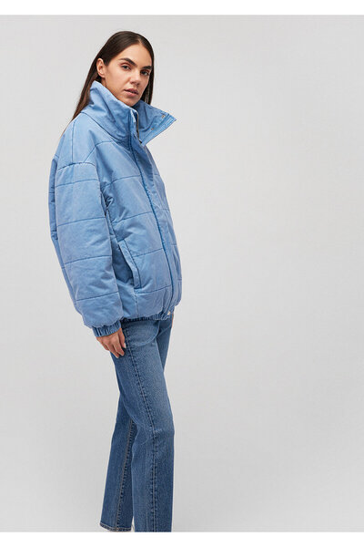 Mavi guler ridicat Palton din denim 1110321-84184