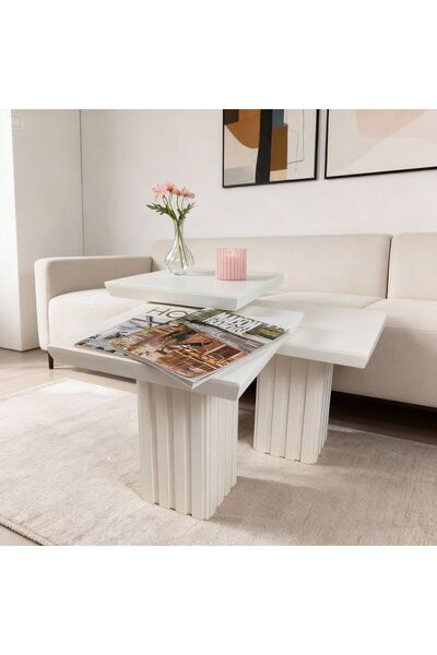 kuppdesign Neva Mantar Yan Sehpa 3'lü Set Krem