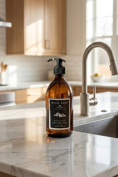 KHAKMA Modern Amber Glass Dish Soap Bottle 500 ml Liquid Detergent Soap Dispenser Dish Soap Black Tdsqbos