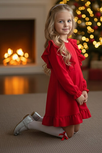 Parla Kids Girl Dress - Catherine Red Bow Long Sleeve Linen 23 April 29 October Show