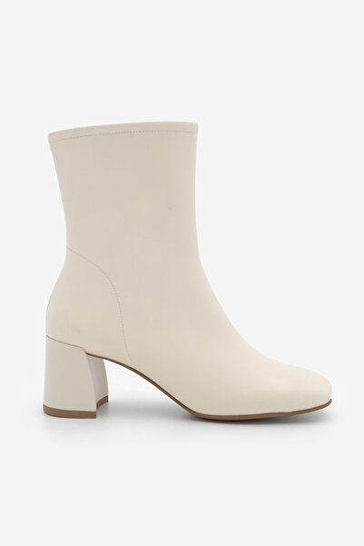 Marjin Γυναικείες μπότες με τακούνι Nonas εκρού με φερμουάρ