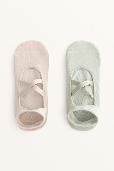 Oysho 2 pairs of cotton blend yoga and Pilates socks with crossover straps