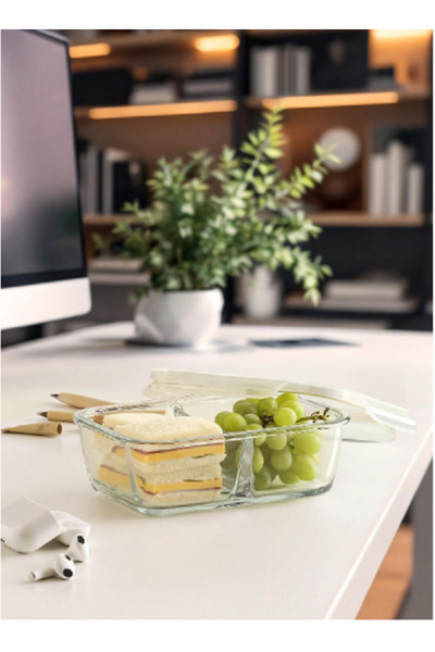 LAV Feyzade Fresco Iki Bölümlü Kilitli Cam Saklama Kabı 4’lü Set 1120cc Dikdörtgen (FRS-297)