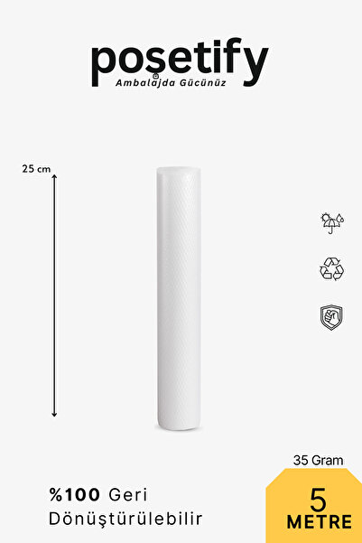 POŞETİFY Kalın Balonlu Naylon Patpat Rulo 25 cm x 5 m | 35 gr/m² | 3 Katlı | 1. Sınıf Ambalaj Malzemesi