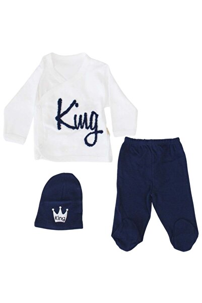 bebegen بدلة Zıbın باللون الأزرق الداكن والأبيض مع قبعة King، 3 قطع