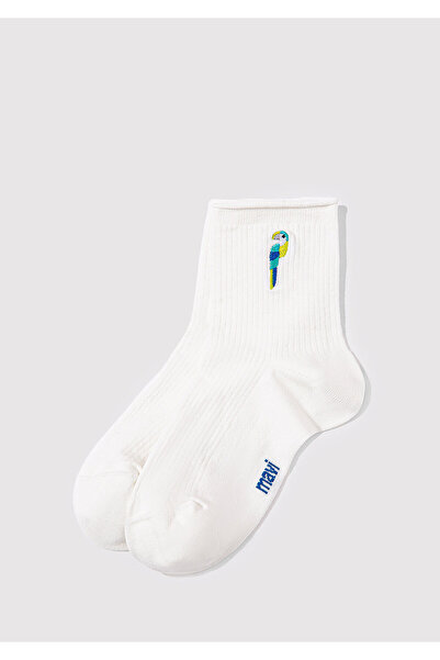 Mavi Weiße Socken mit Vogelstickerei 1912432-34523