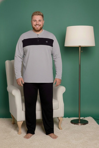 GUAVA+ Ανδρικό σετ πιτζάμες με μακρυμάνικο μοτίβο με 3 κουμπιά, 100% βαμβάκι, εποχιακό, με μακρυμάνικο μοτίβο, με τσέπες