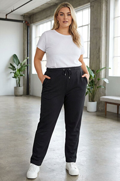 Stil Diva Large Size Elastic Waist and Drawstring Pocket Pipe Leg Sweatpants 142694