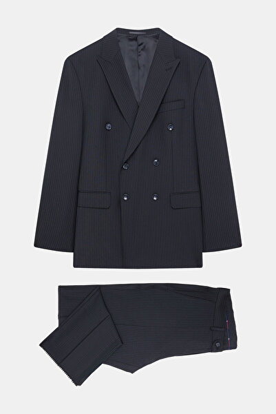 W Collection Black Striped Double Breasted Regular Fit Suit