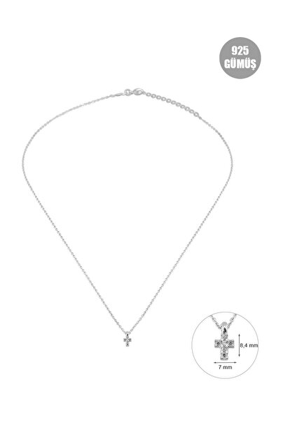 KURSHUNI Haç, 925 Ayar Gümüş Kolye.