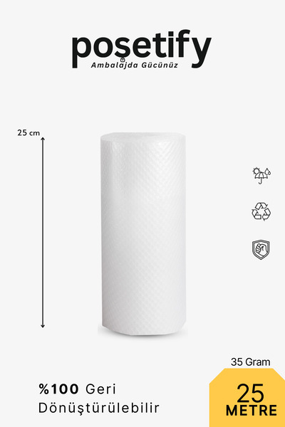 POŞETİFY Kalın Balonlu Naylon Patpat Rulo 25 cm x 25 m | 35 gr/m² | 3 Katlı |...